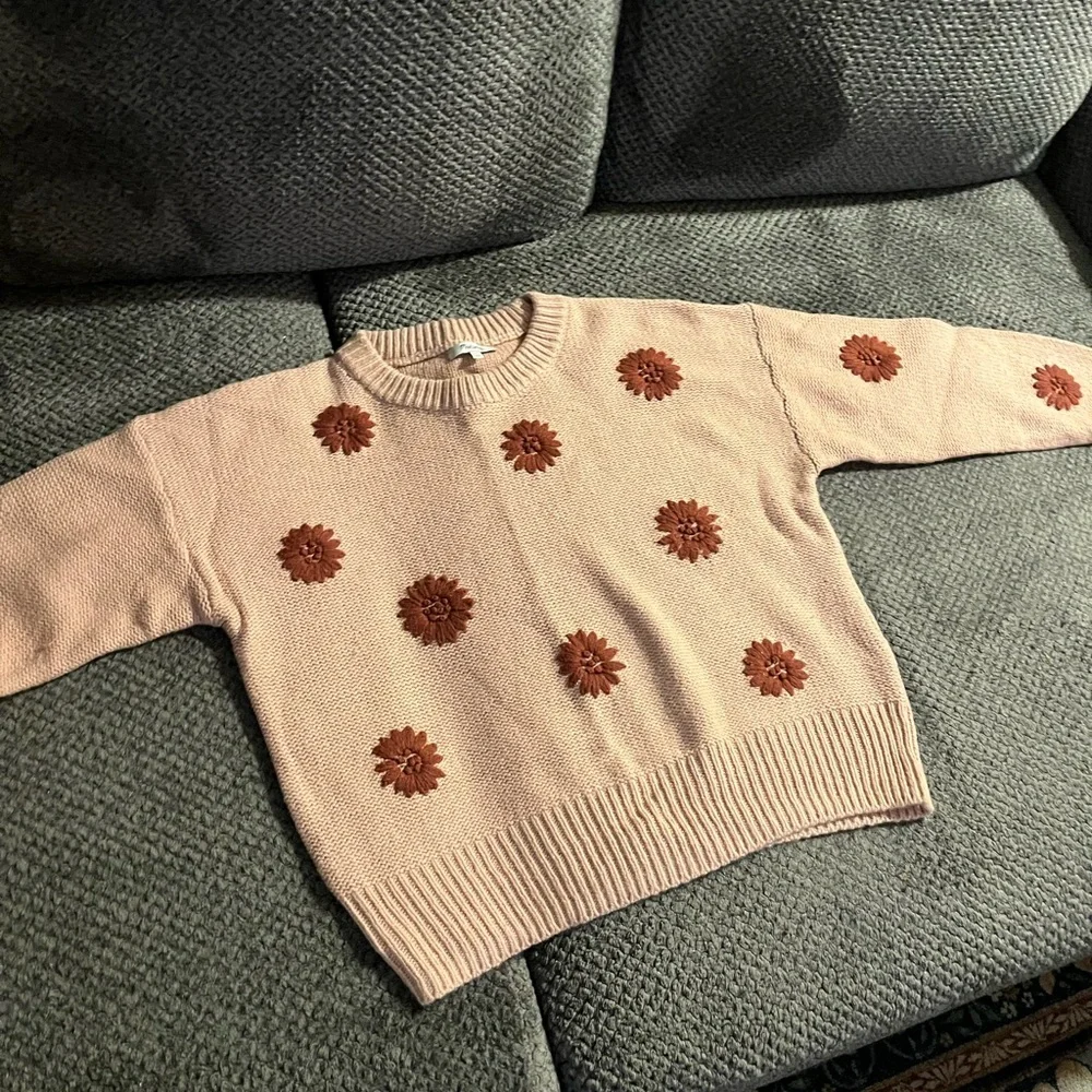 Madewell Pink Sweater with Brown Floral Accents - Picture 2 of 4